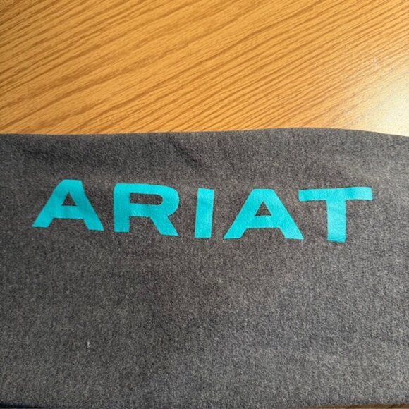 Ariat Charcoal Pullover Hoodie with Teal Logos and Front Pocket- Womens Size L - Picture 3 of 10